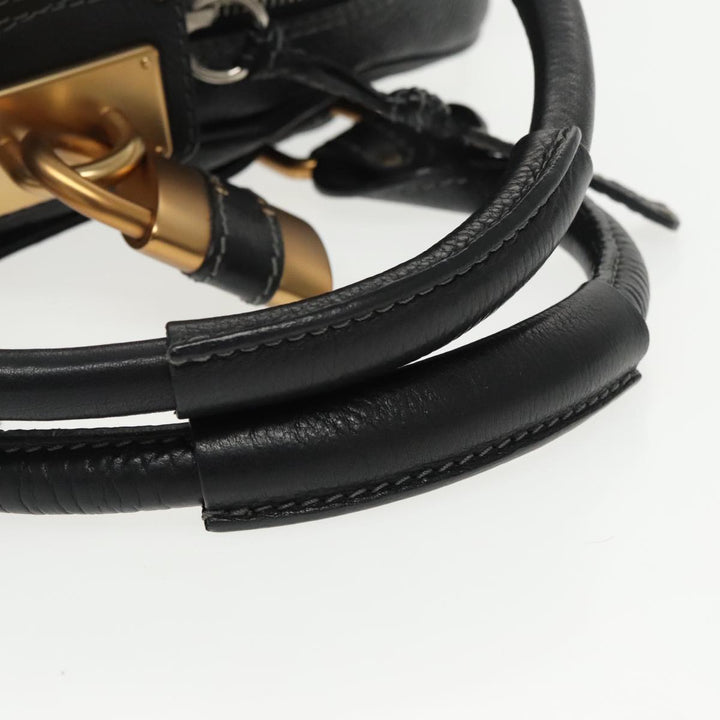 Chloe Paddington Hand Bag Leather Black Gold Silver am7256