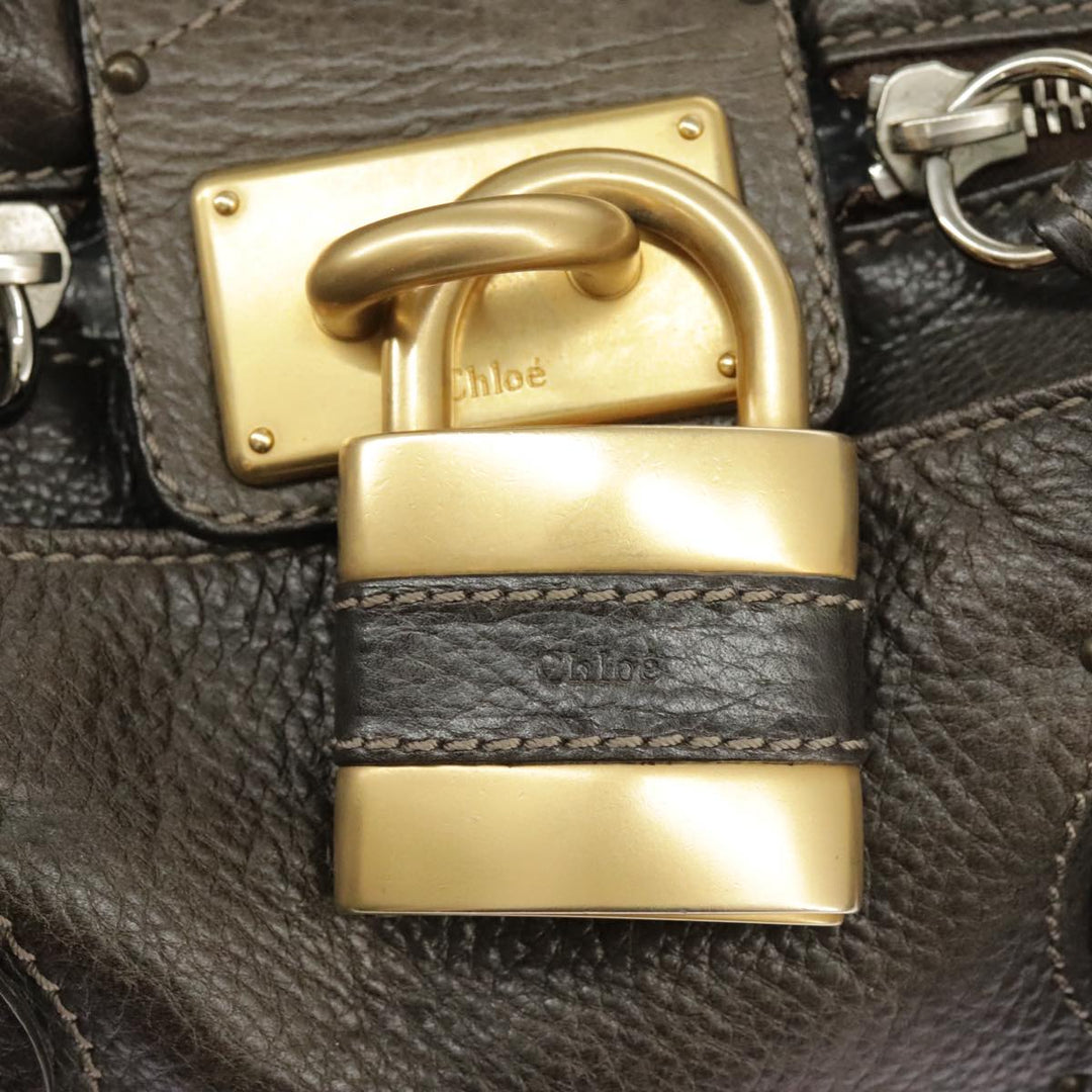 Chloe Paddington Hand Bag Leather Brown Gold Silver am7257
