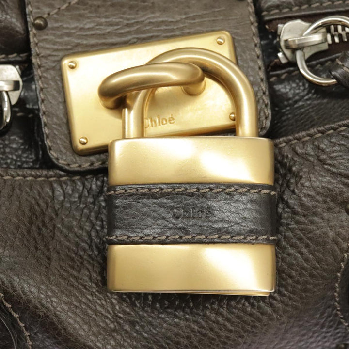 Chloe Paddington Hand Bag Leather Brown Gold Silver am7257