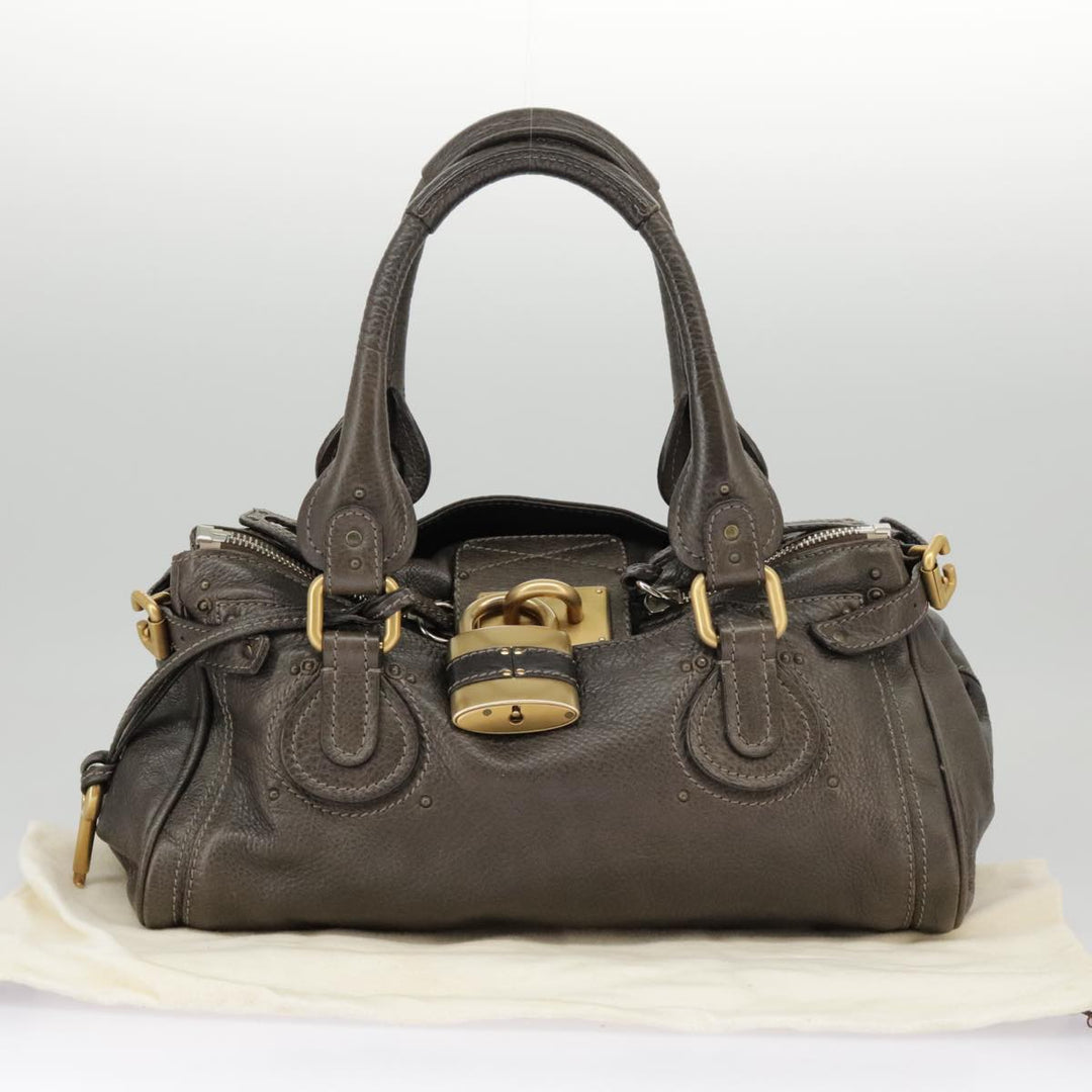 Chloe Paddington Hand Bag Leather Brown Gold Silver am7257