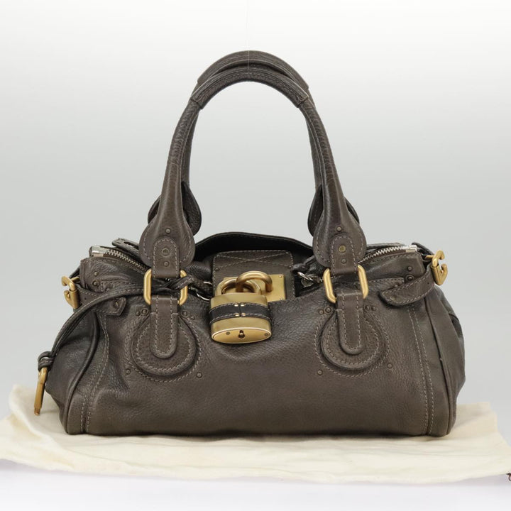 Chloe Paddington Hand Bag Leather Brown Gold Silver am7257