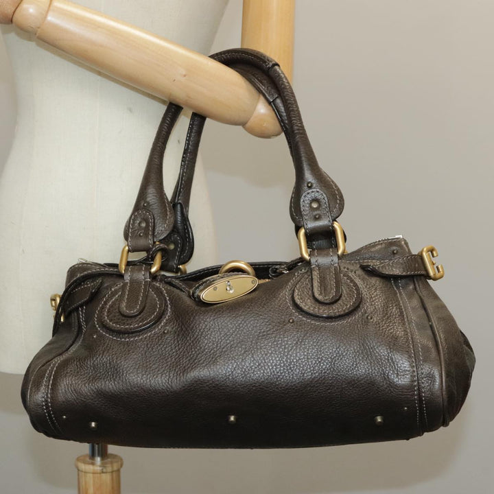 Chloe Paddington Hand Bag Leather Brown Gold Silver am7257