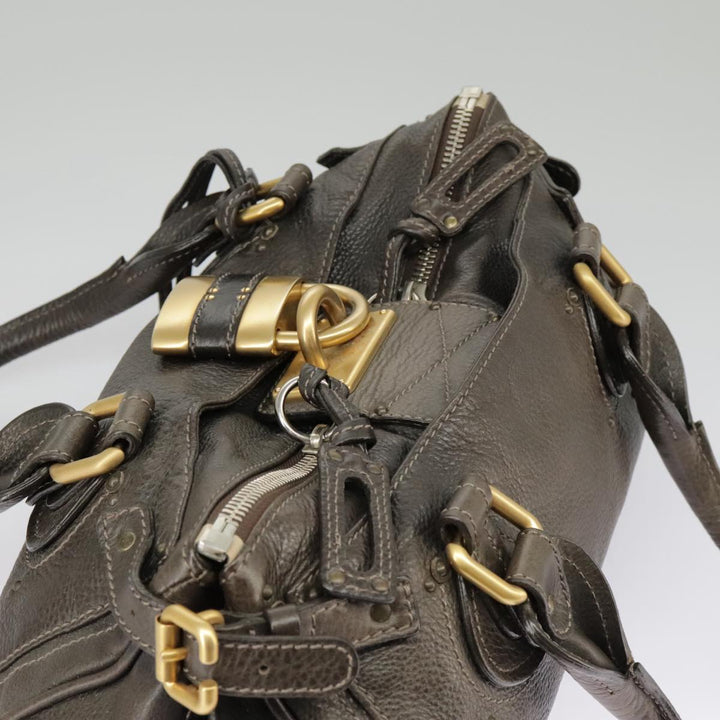 Chloe Paddington Hand Bag Leather Brown Gold Silver am7257