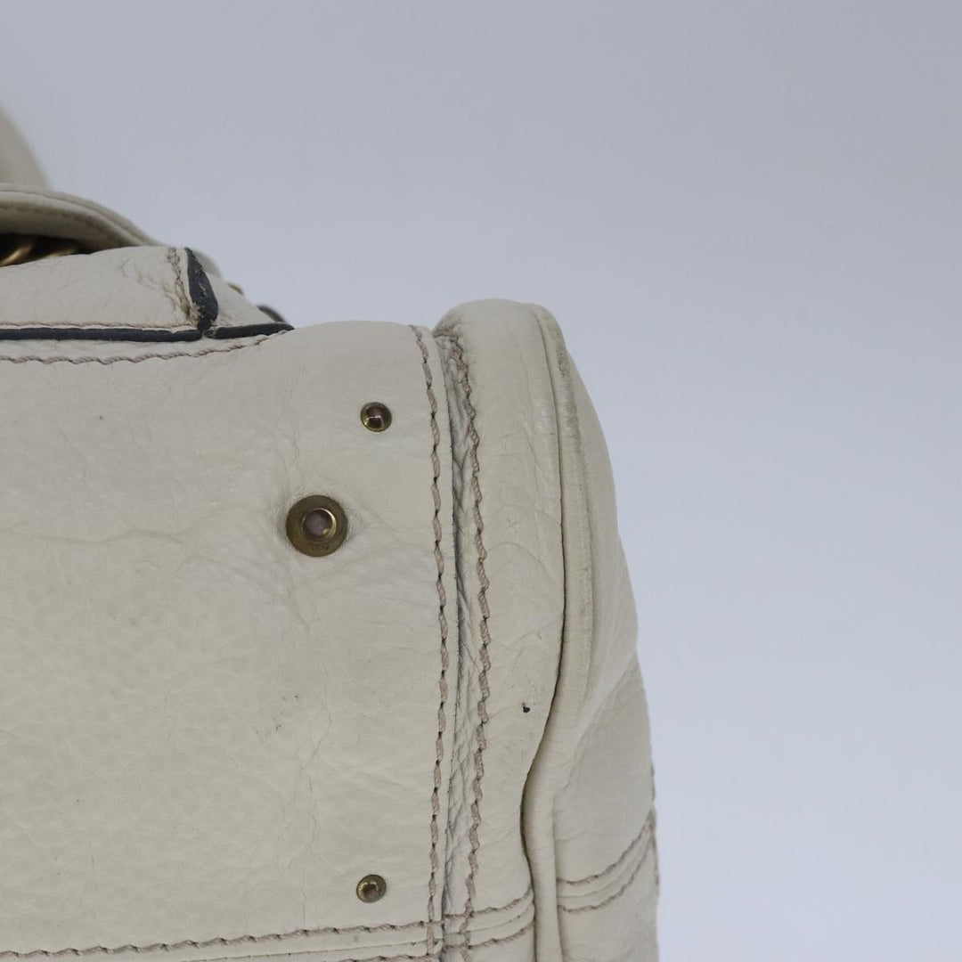 Chloe Paddington Hand Bag Leather White Gold Silver am7276