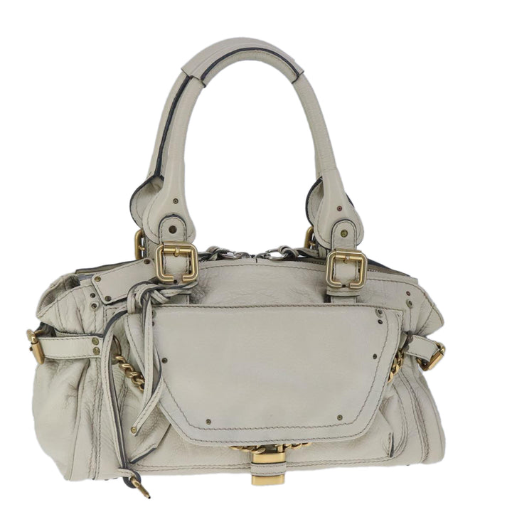 Chloe Paddington Hand Bag Leather White Gold Silver am7276