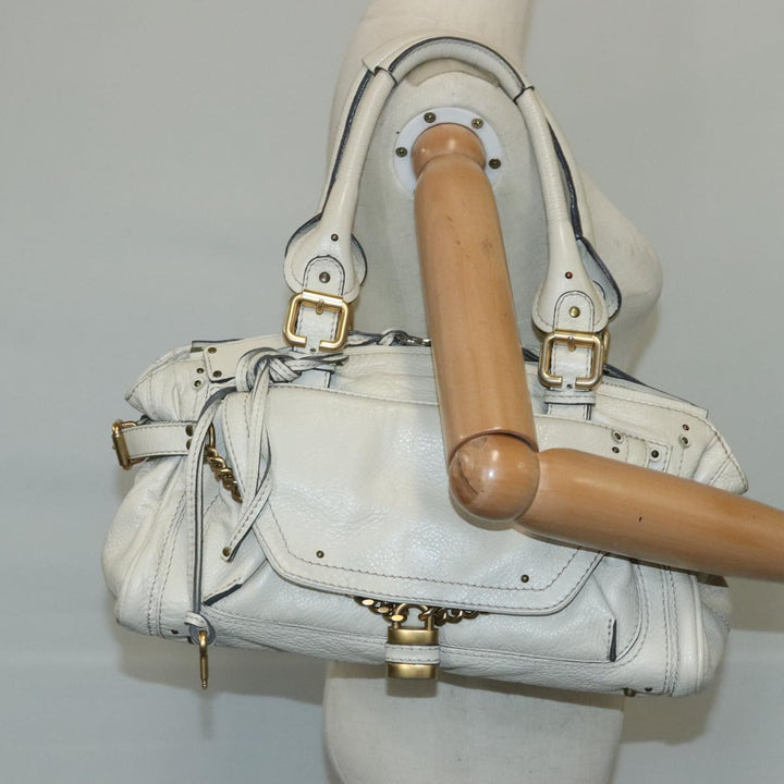 Chloe Paddington Hand Bag Leather White Gold Silver am7276