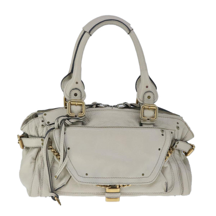 Chloe Paddington Hand Bag Leather White Gold Silver am7276