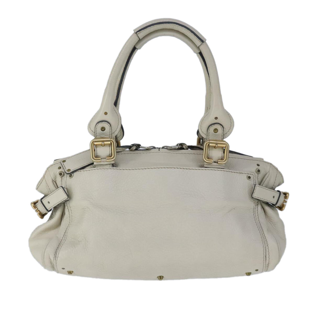 Chloe Paddington Hand Bag Leather White Gold Silver am7276