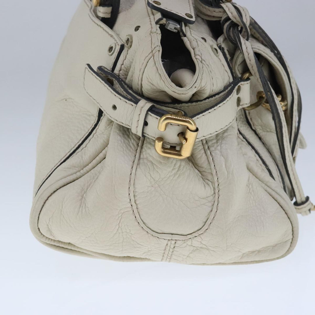 Chloe Paddington Hand Bag Leather White Gold Silver am7276