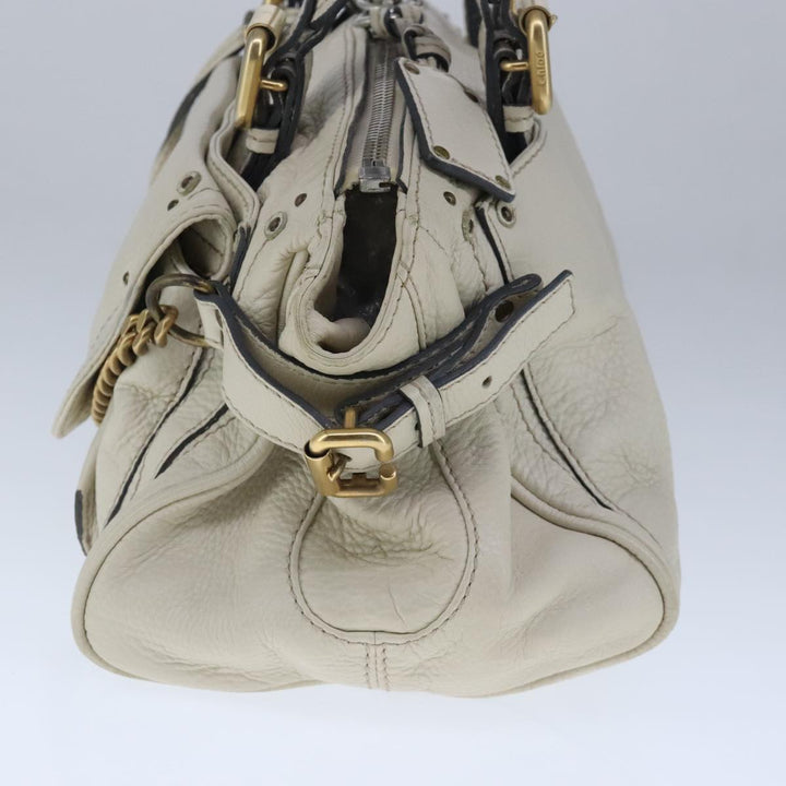 Chloe Paddington Hand Bag Leather White Gold Silver am7276