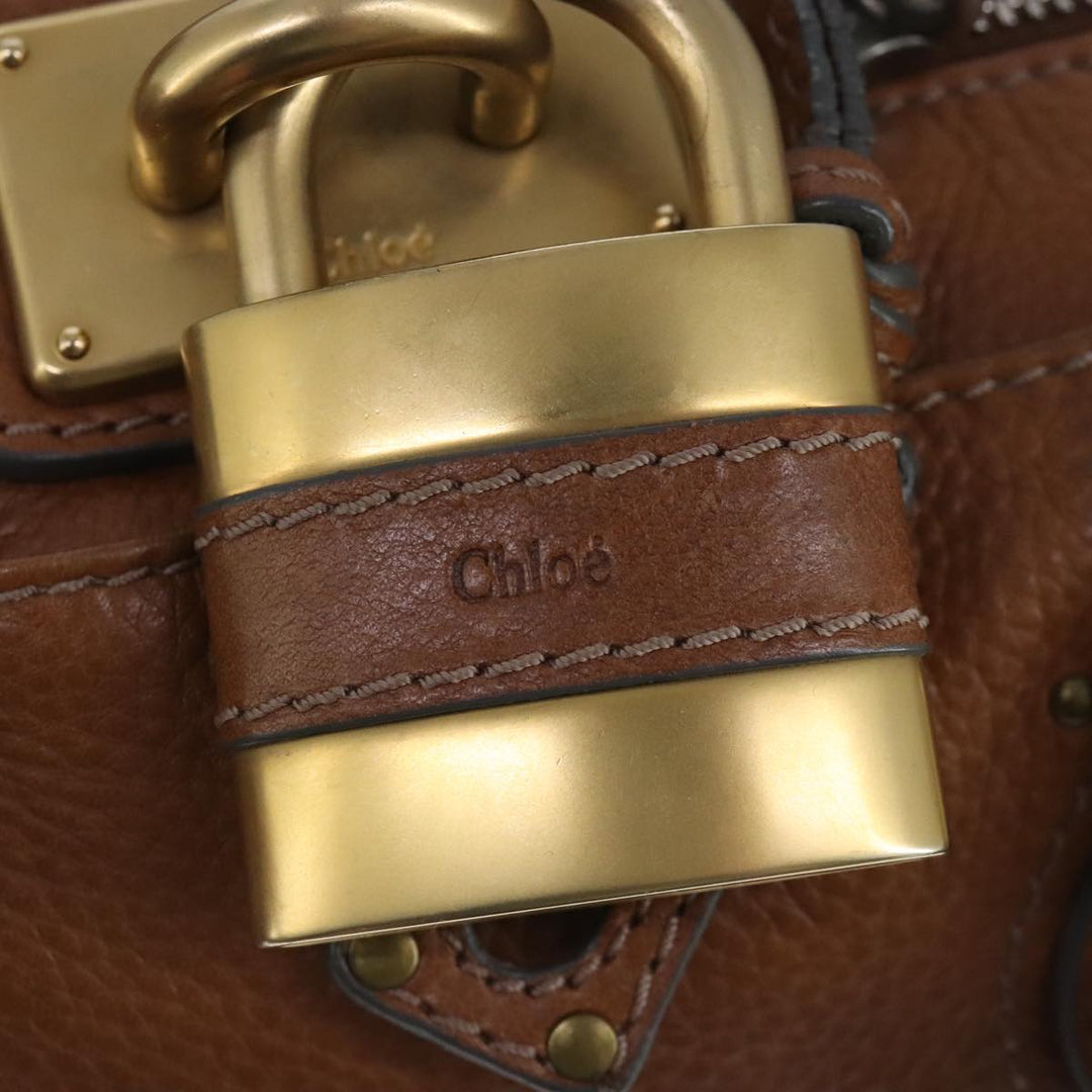 Chloe Paddington Hand Bag Leather Brown Gold Silver am7277