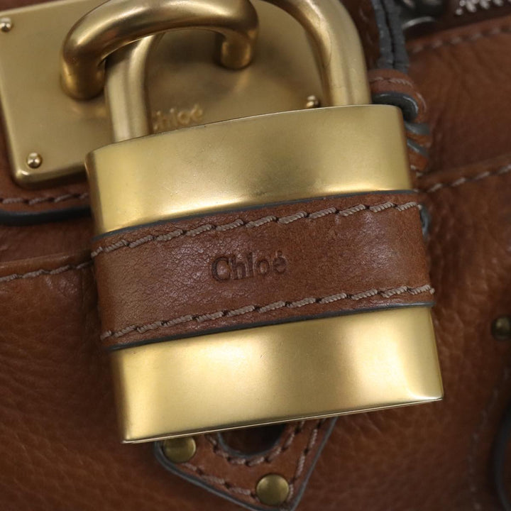 Chloe Paddington Hand Bag Leather Brown Gold Silver am7277