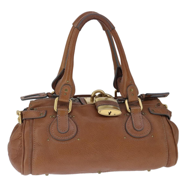 Chloe Paddington Hand Bag Leather Brown Gold Silver am7277