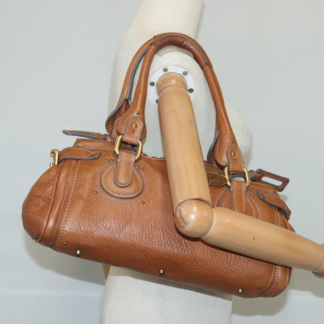 Chloe Paddington Hand Bag Leather Brown Gold Silver am7277