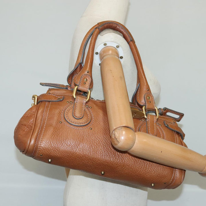 Chloe Paddington Hand Bag Leather Brown Gold Silver am7277