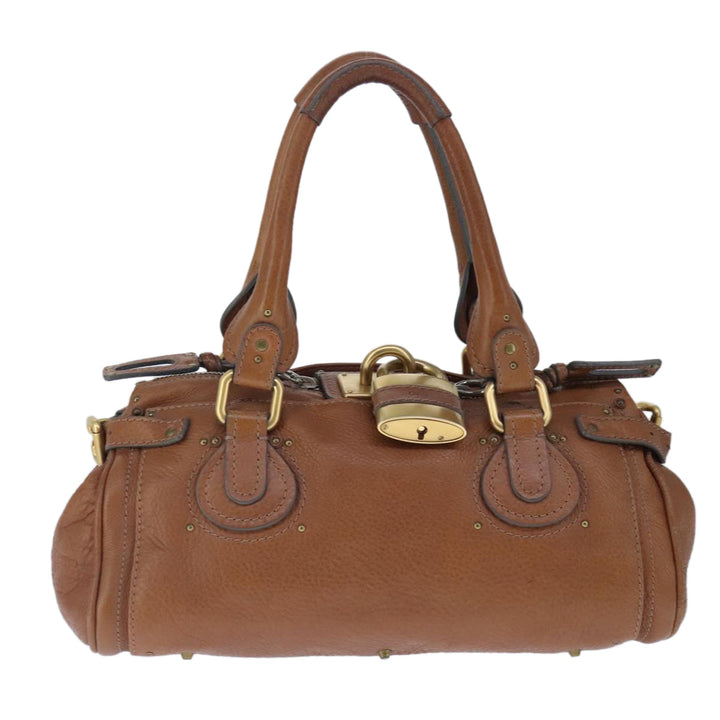 Chloe Paddington Hand Bag Leather Brown Gold Silver am7277