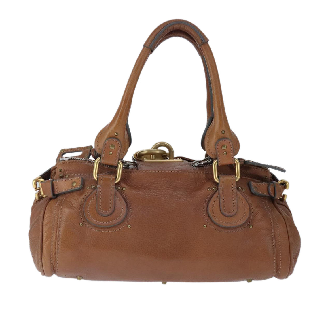 Chloe Paddington Hand Bag Leather Brown Gold Silver am7277