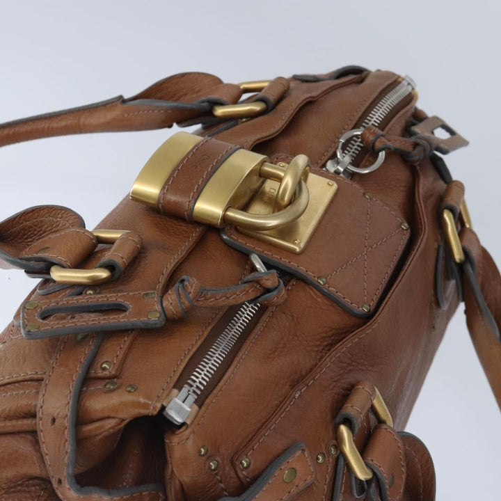 Chloe Paddington Hand Bag Leather Brown Gold Silver am7277