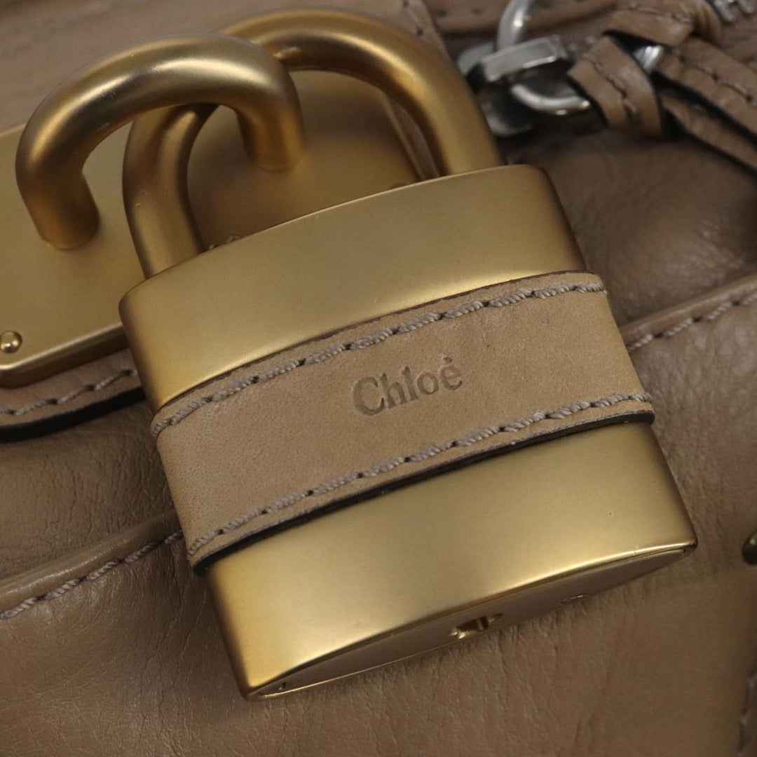 Chloe Paddington Hand Bag Leather Beige Gold Silver am7279