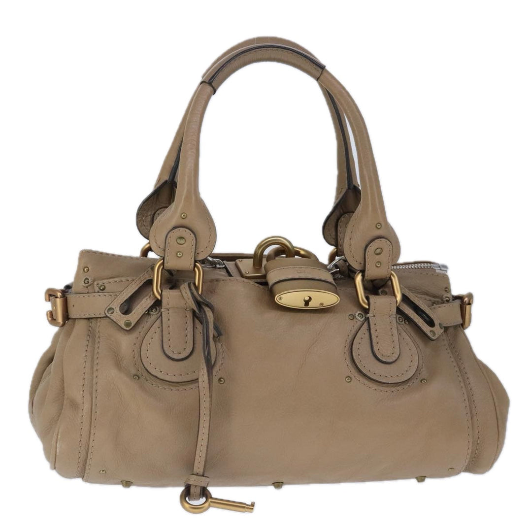 Chloe Paddington Hand Bag Leather Beige Gold Silver am7279
