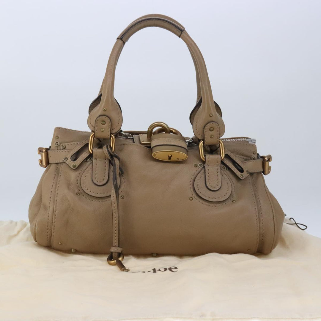 Chloe Paddington Hand Bag Leather Beige Gold Silver am7279