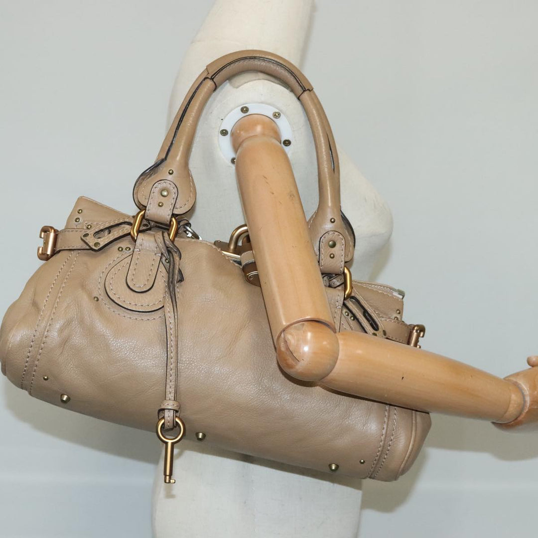 Chloe Paddington Hand Bag Leather Beige Gold Silver am7279