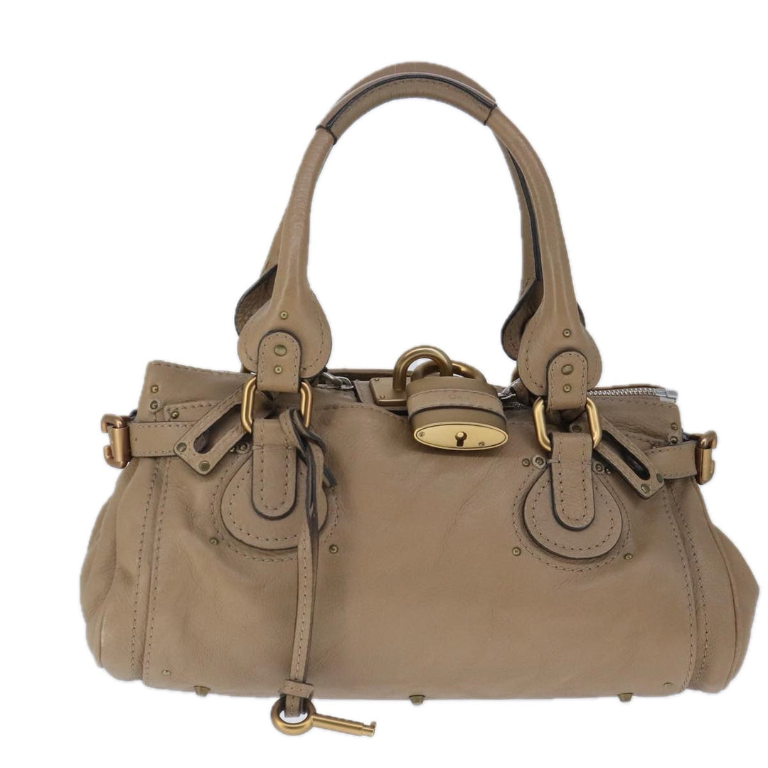 Chloe Paddington Hand Bag Leather Beige Gold Silver am7279