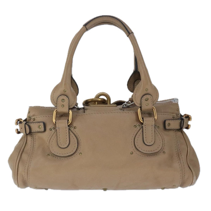 Chloe Paddington Hand Bag Leather Beige Gold Silver am7279