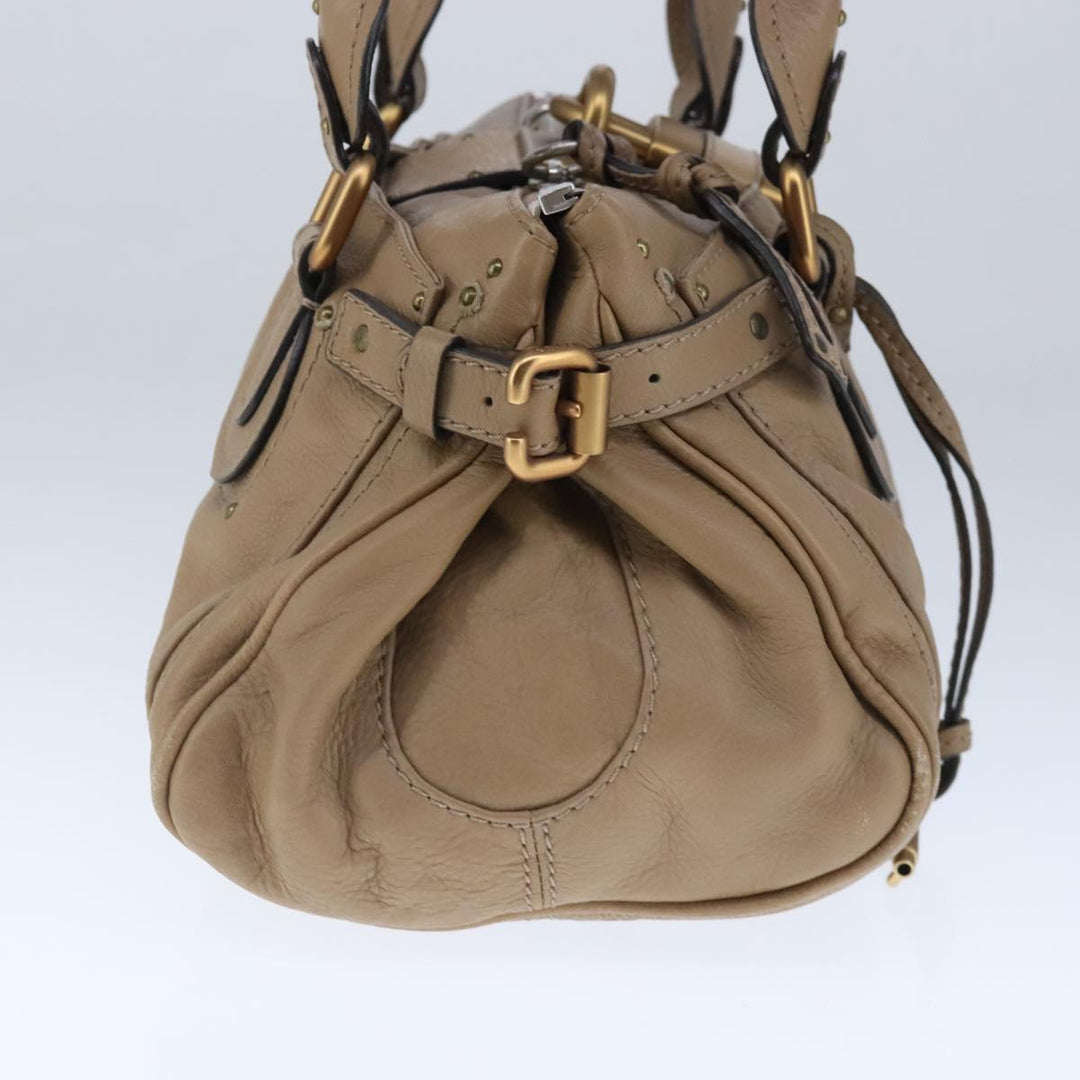 Chloe Paddington Hand Bag Leather Beige Gold Silver am7279