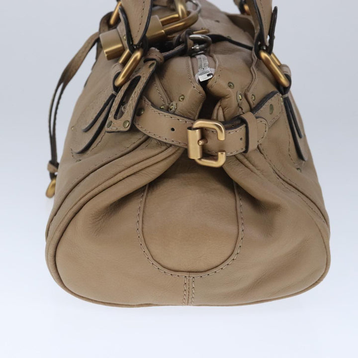 Chloe Paddington Hand Bag Leather Beige Gold Silver am7279