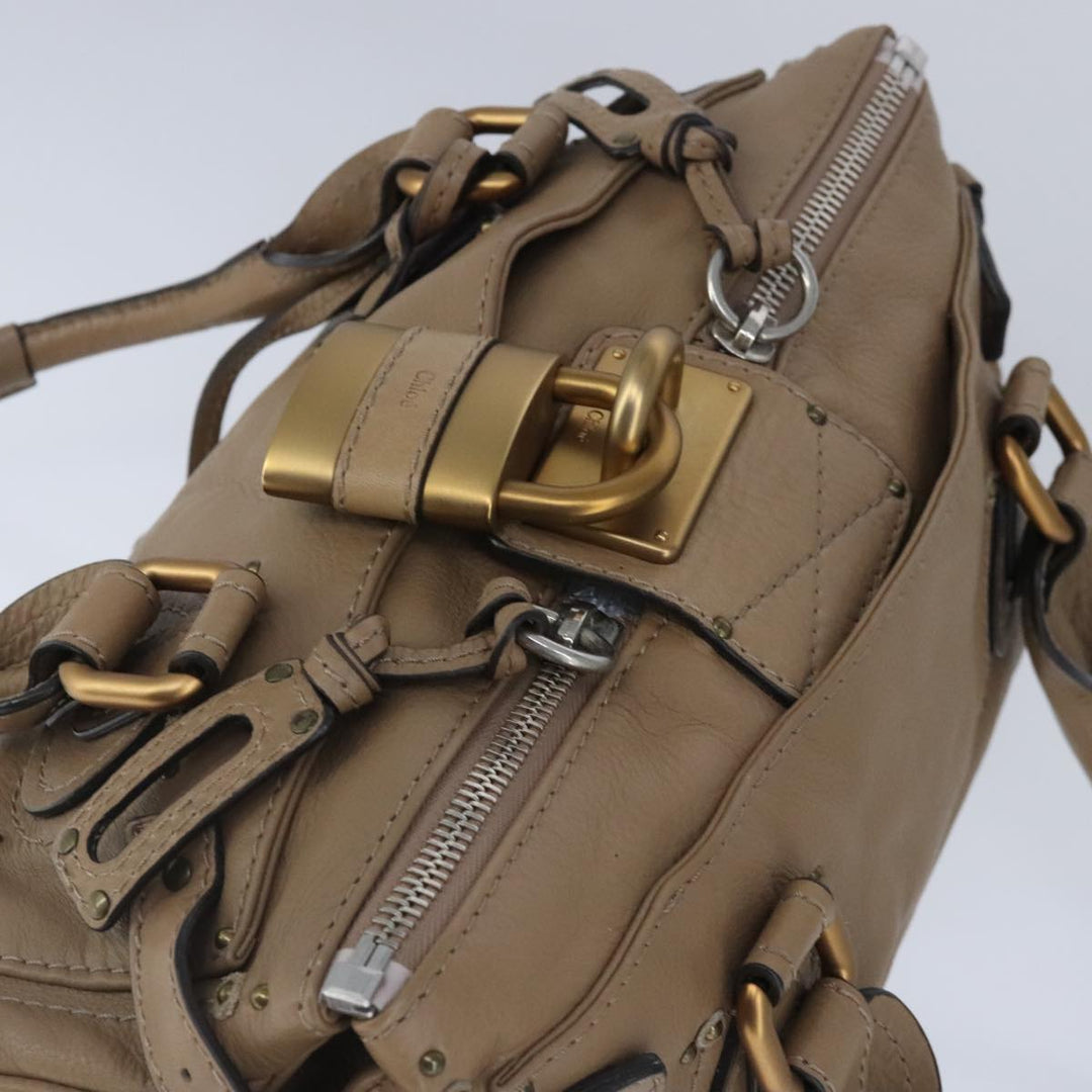 Chloe Paddington Hand Bag Leather Beige Gold Silver am7279