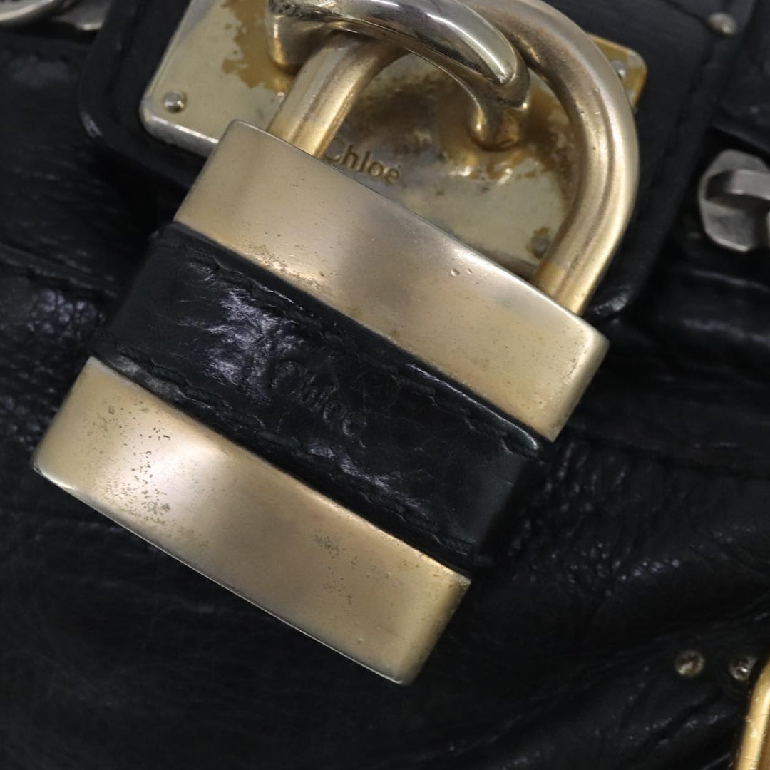 Chloe Paddington Hand Bag Leather Black Gold Silver am7280