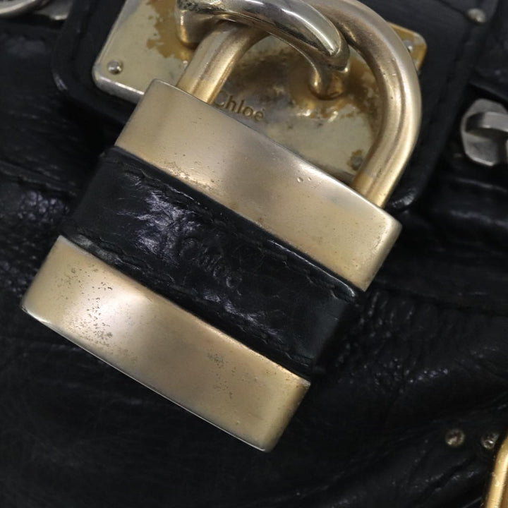 Chloe Paddington Hand Bag Leather Black Gold Silver am7280