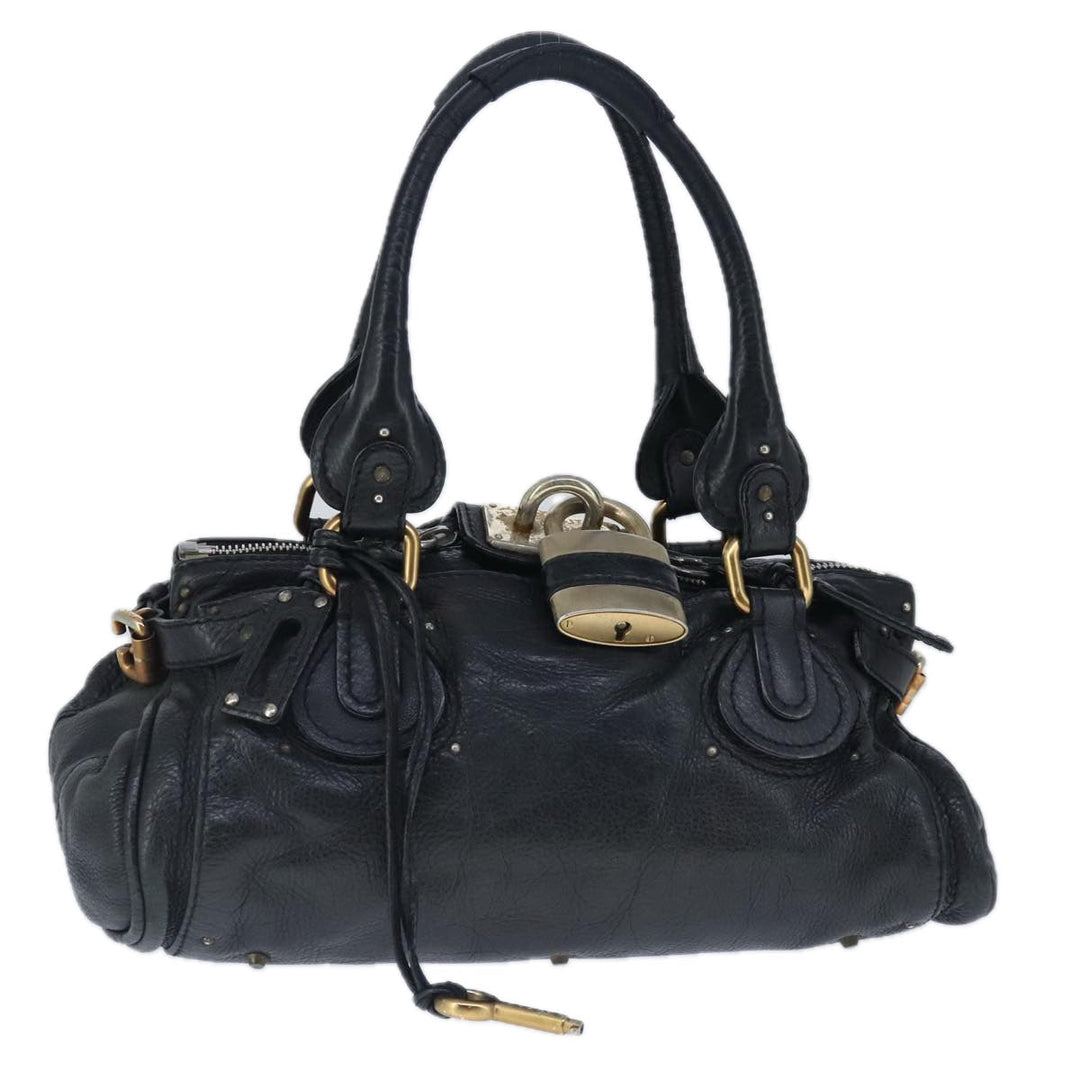 Chloe Paddington Hand Bag Leather Black Gold Silver am7280