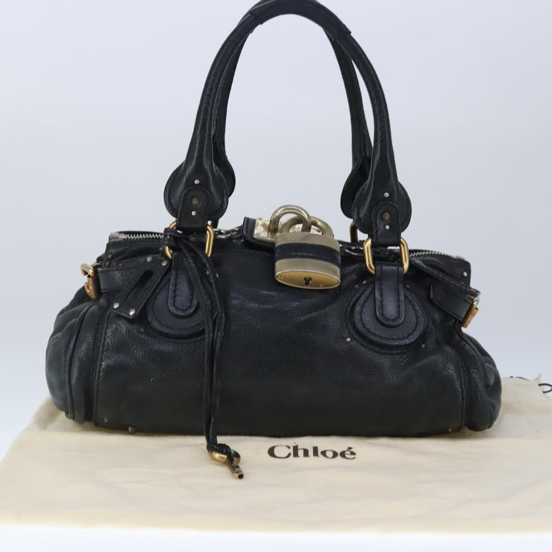 Chloe Paddington Hand Bag Leather Black Gold Silver am7280