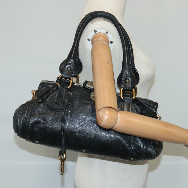 Chloe Paddington Hand Bag Leather Black Gold Silver am7280