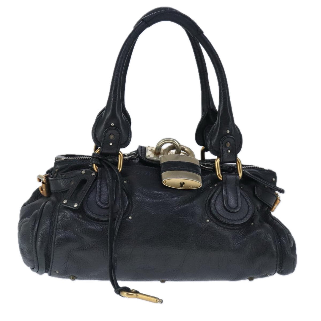 Chloe Paddington Hand Bag Leather Black Gold Silver am7280