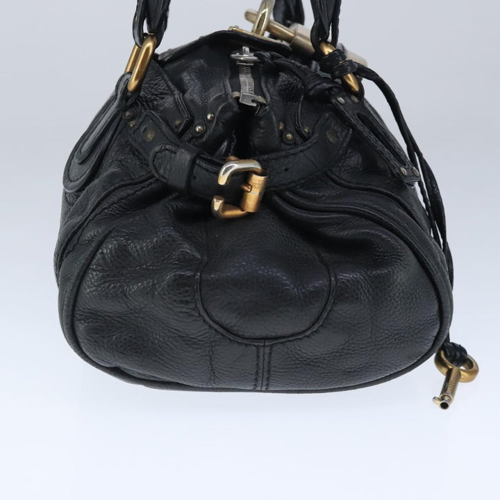 Chloe Paddington Hand Bag Leather Black Gold Silver am7280