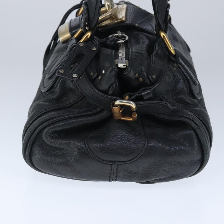 Chloe Paddington Hand Bag Leather Black Gold Silver am7280