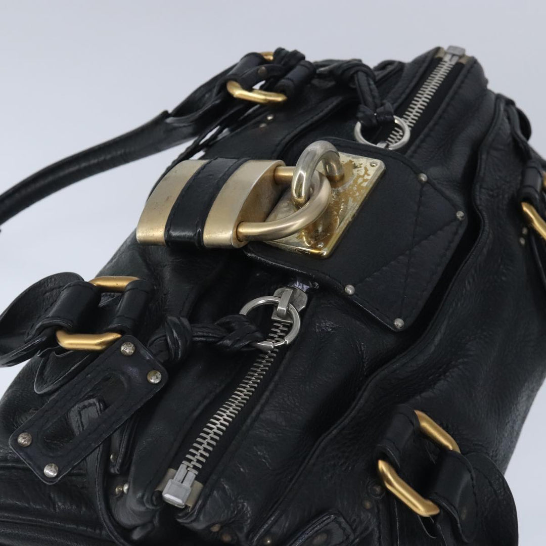 Chloe Paddington Hand Bag Leather Black Gold Silver am7280