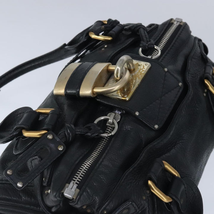 Chloe Paddington Hand Bag Leather Black Gold Silver am7280