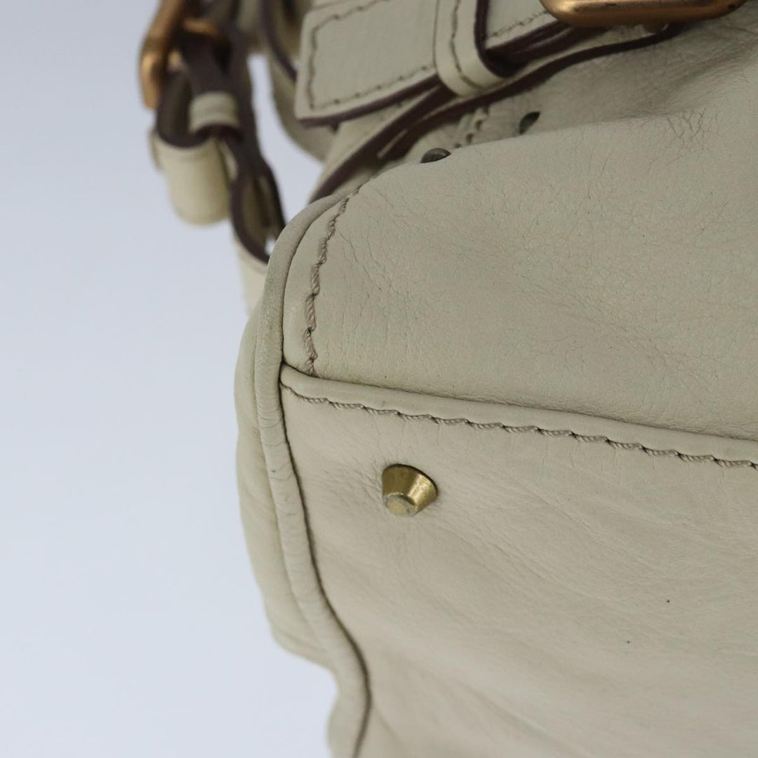 Chloe Paddington Hand Bag Leather Beige Gold Silver am7290