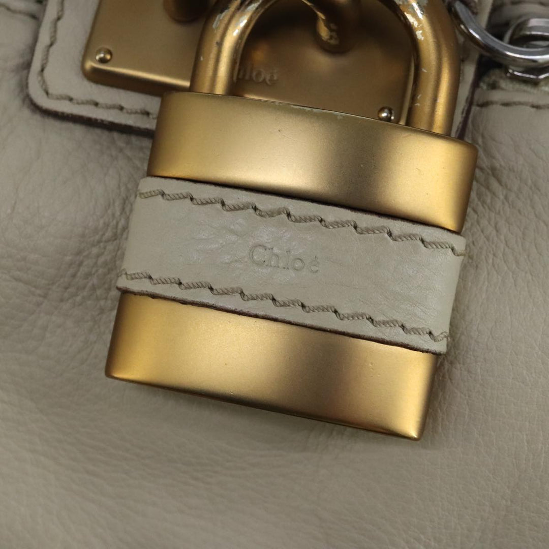 Chloe Paddington Hand Bag Leather Beige Gold Silver am7290