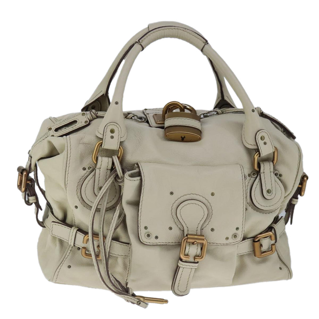 Chloe Paddington Hand Bag Leather Beige Gold Silver am7290