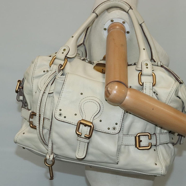 Chloe Paddington Hand Bag Leather Beige Gold Silver am7290