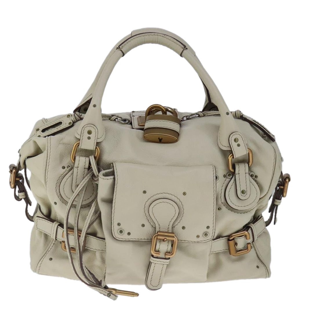 Chloe Paddington Hand Bag Leather Beige Gold Silver am7290