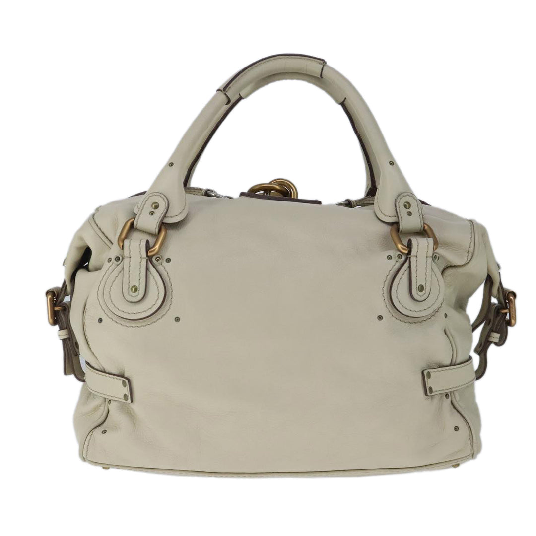 Chloe Paddington Hand Bag Leather Beige Gold Silver am7290