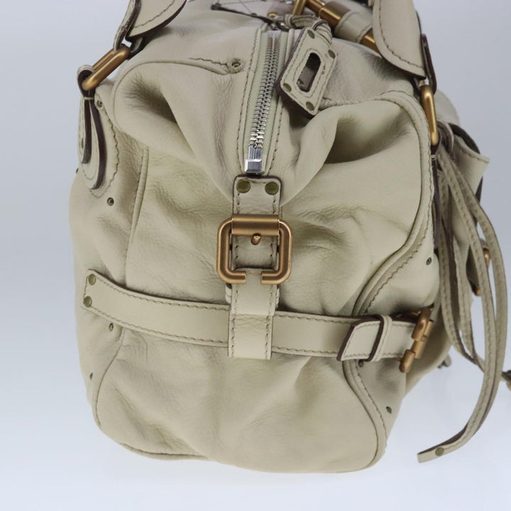 Chloe Paddington Hand Bag Leather Beige Gold Silver am7290