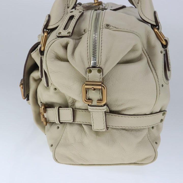 Chloe Paddington Hand Bag Leather Beige Gold Silver am7290