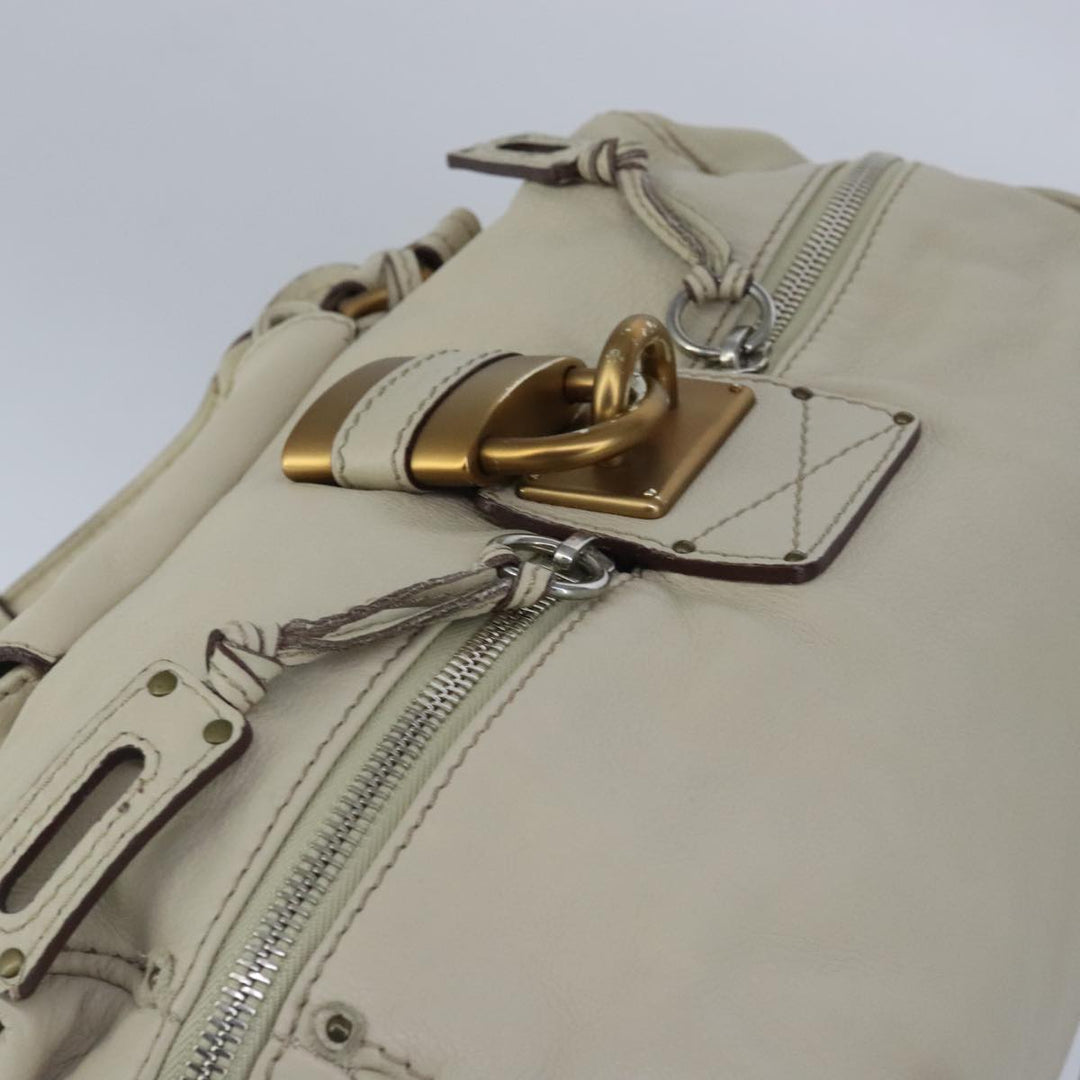 Chloe Paddington Hand Bag Leather Beige Gold Silver am7290